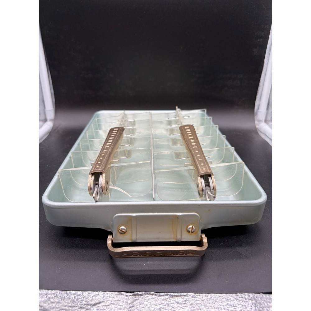 Vintage Frigidaire Quickube Aluminum Ice Cube Tray Blue Anodized Metal 2 Lever